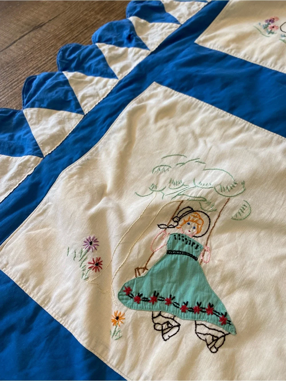 Hand-Embroidered Blue & Vintage Quilt